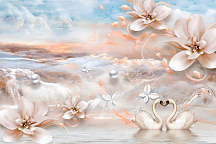 Obraz Labute na 3d pozadí s kvetmi 